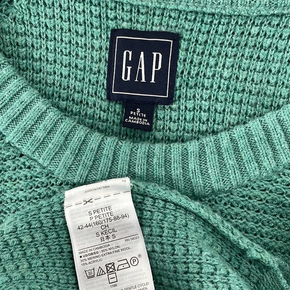 GAP Sweater Pullover Green Basketweave Knit Small Petite SP - Picture 12 of 13